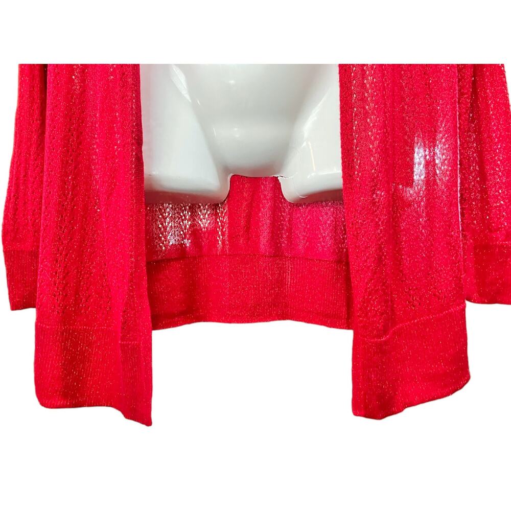 Chico's Women's Red Sparkly Open Front Lightweight Long Slv Cardigan SZ 2 US12/L - Picture 5 of 9